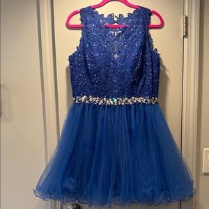 Dancing Queen Royal Blue Lace & Tulle Party Dress with Jeweled Waistband